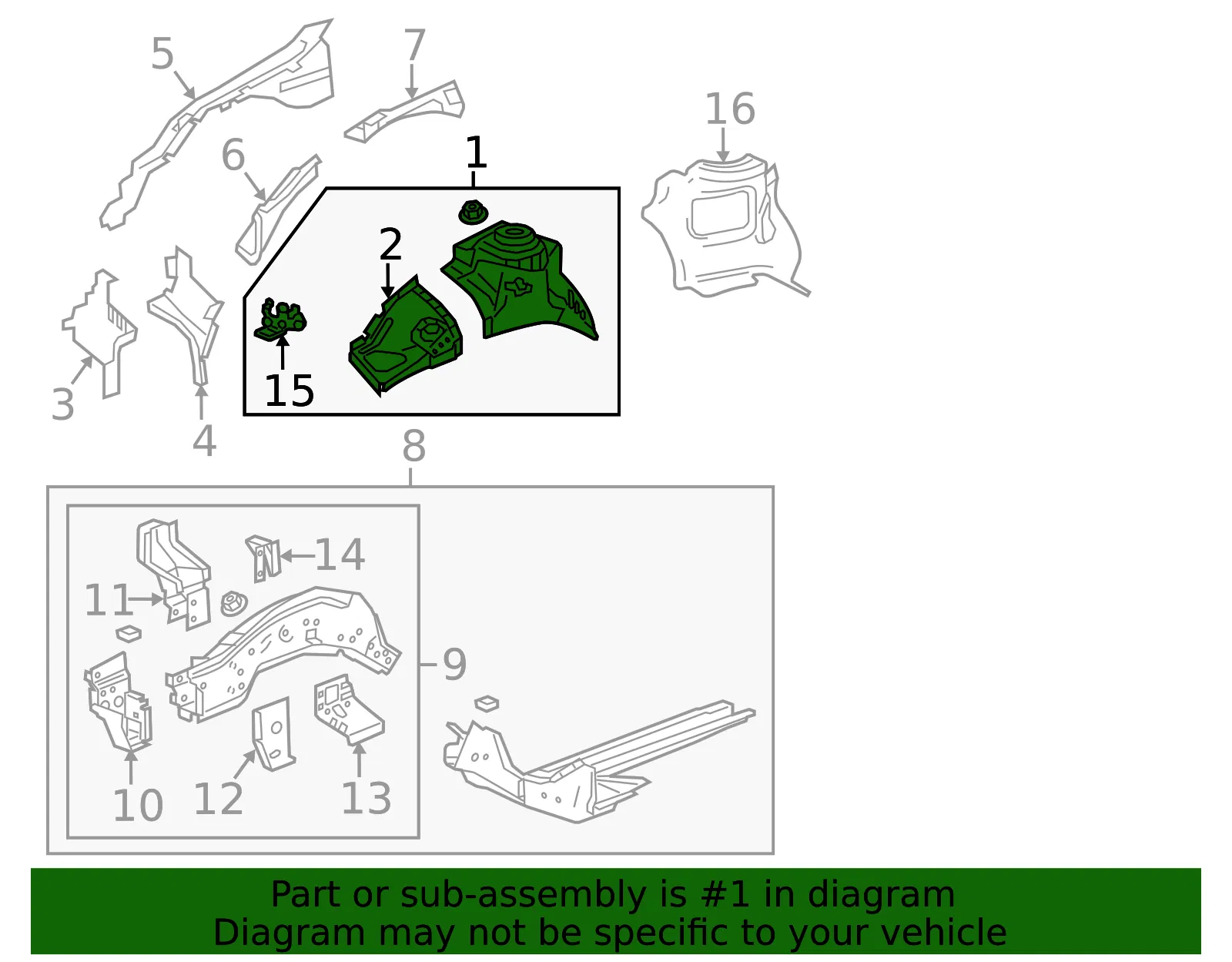 Front Driver Side Wheelhouse Panel - GM (23474921) - view 3