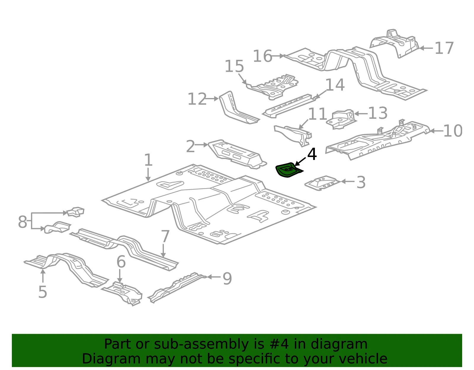 Front Driver Side Inner Floor Panel Reinforcement with Nut - GM (52016188) - view 4