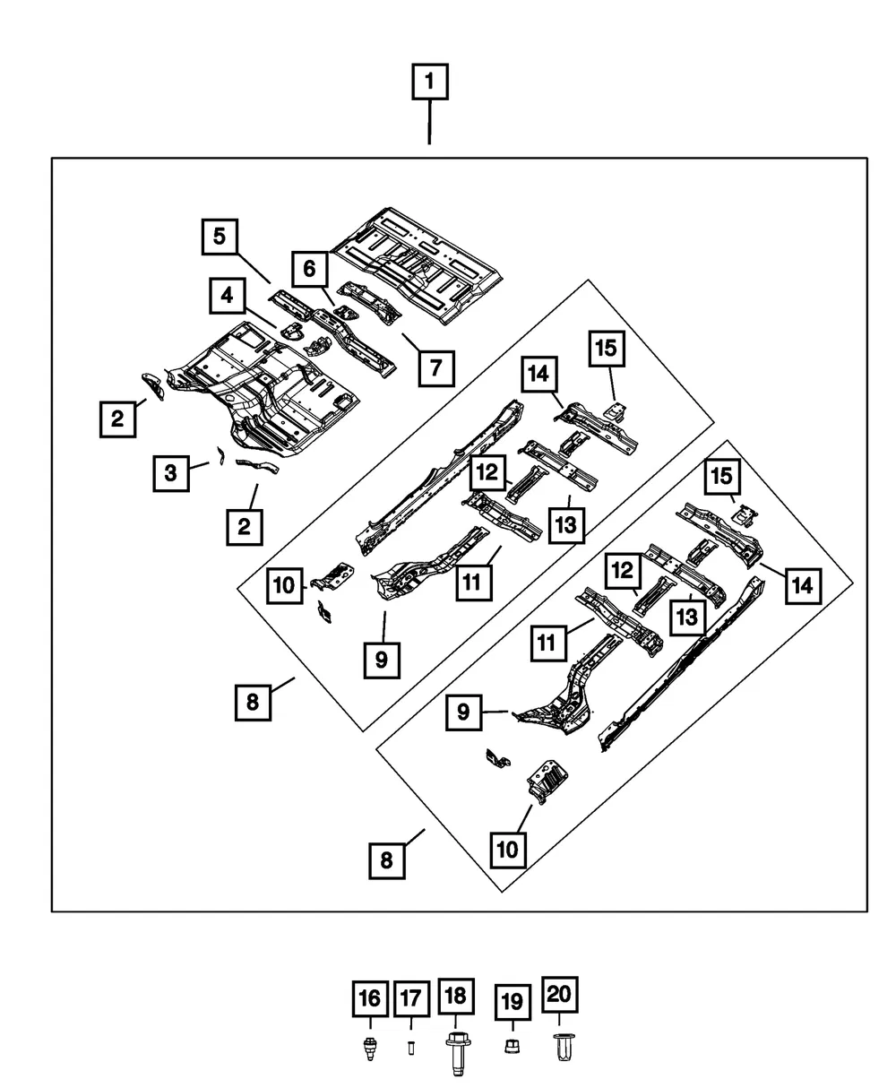 Under-Body Hold Down Support, Left - Mopar (68467865aa)